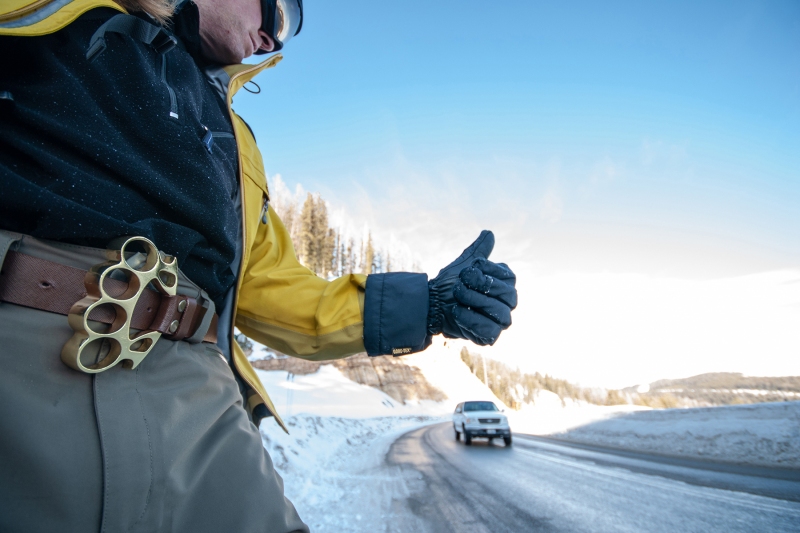 Jason Tattersall garners up another ride up Teton Pass, WY.