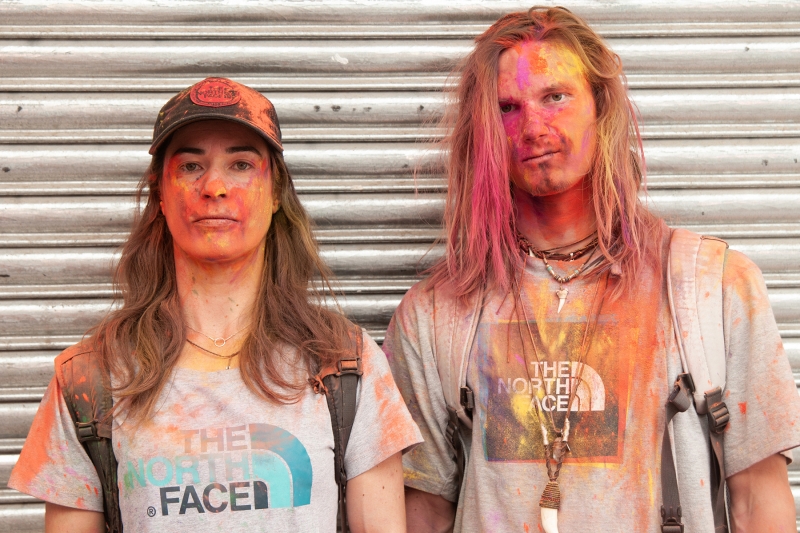 Giulia Monego and John Collinson in Manila, India during the Holi festival.