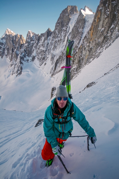 Seth Morrisson high in the Chamonix Steeps, France.